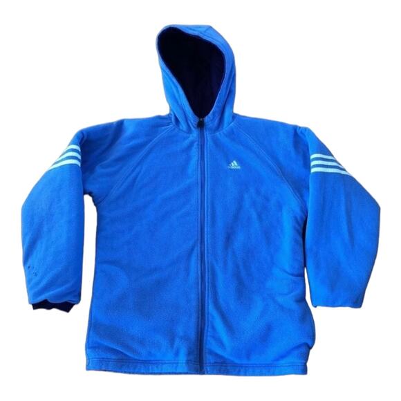 Adidas quited hooded reversible to fleece coat In purple & blue size XL - Picture 6 of 13